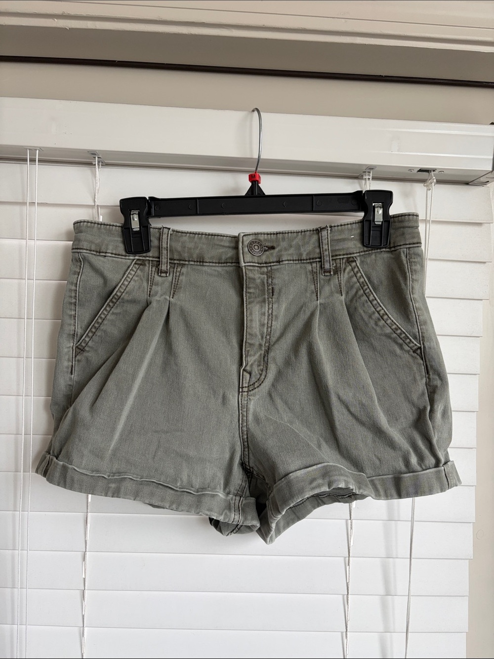 Express Olive Green High-Waist Pleated Shorts